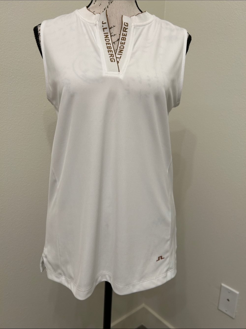J.Lindeberg Leya White Golf Tank with Logo Trim